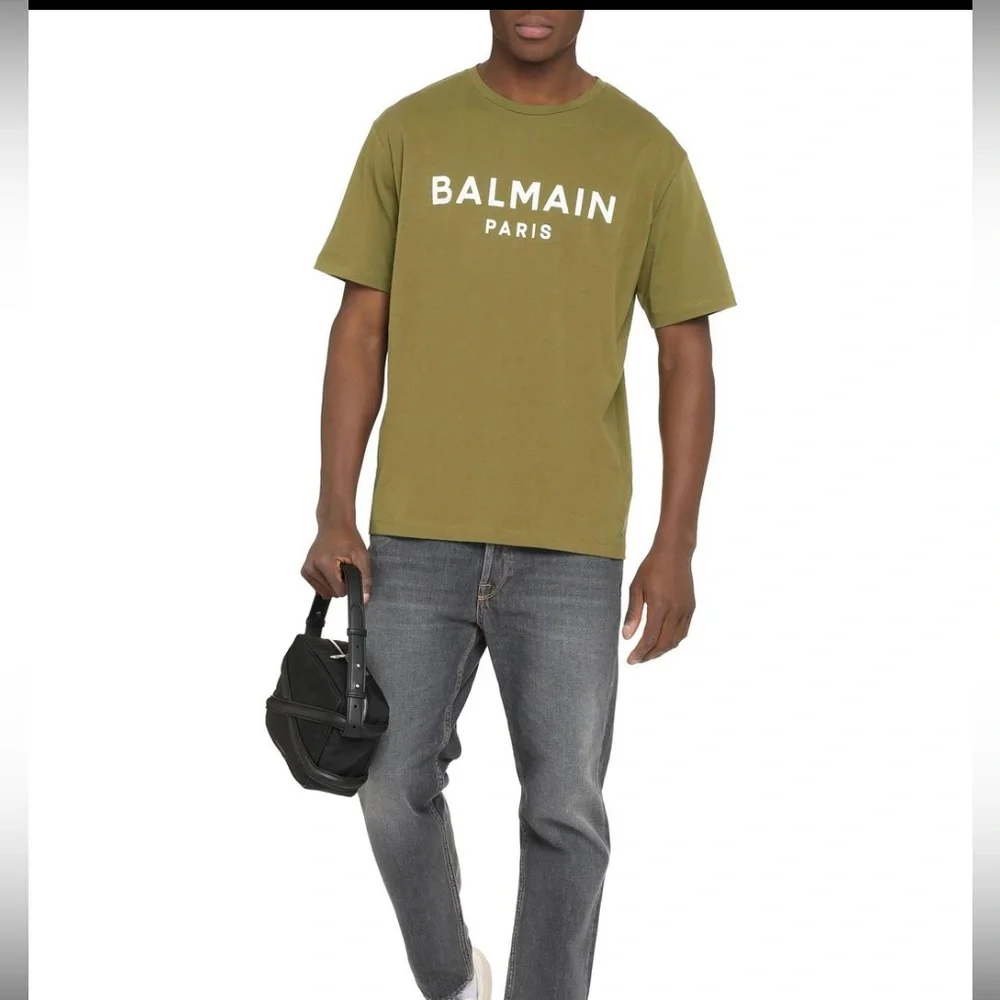 BALMAIN KHAKI COTTON CREWNECK LOGO T-SHIRT SIZE MEDIUM BRAND NEW - Picture 8 of 8